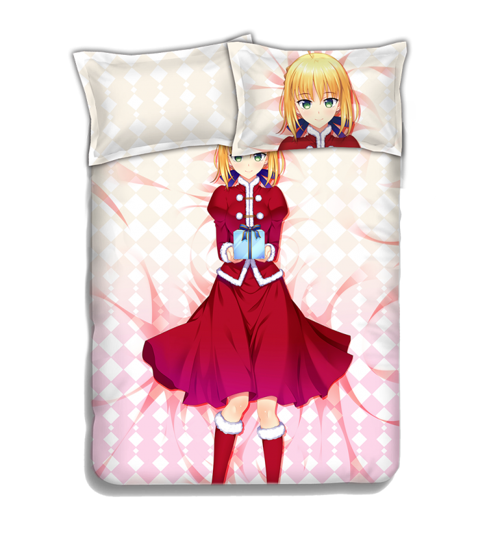 Saber-Fate Anime 4 Pieces Bedding Sets,Bed Sheet Duvet Cover with Pillow Covers