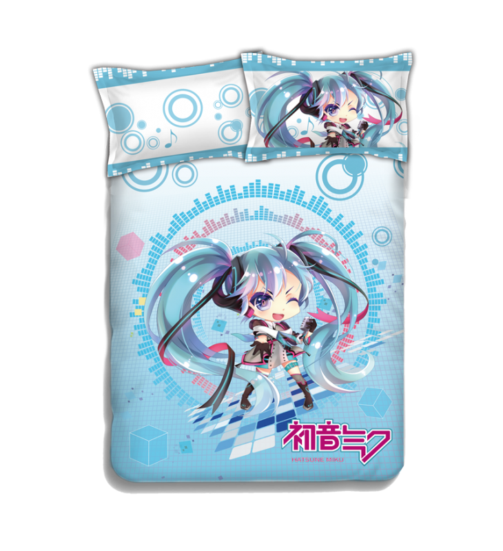 Miku Hatsune - Vocaloid Anime 4 Pieces Bedding Sets,Bed Sheet Duvet Cover with Pillow Covers