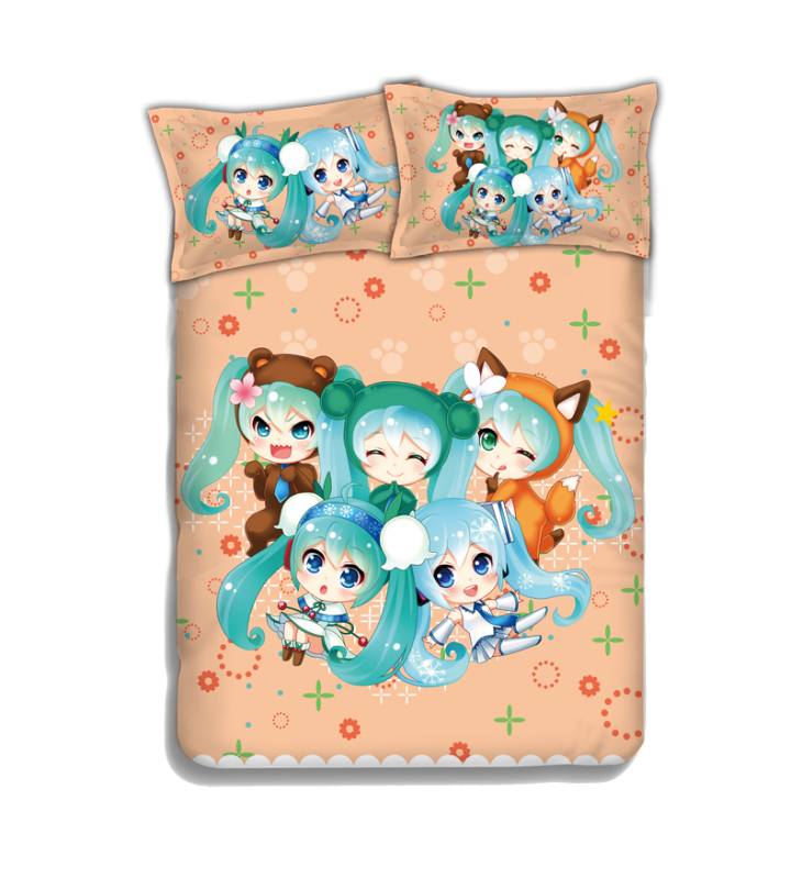 Miku Hatsune - Vocaloid Japanese Anime Bed Sheet Duvet Cover with Pillow Covers