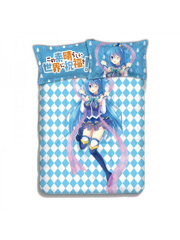 Aqua-KonoSuba Japanese Anime Bed Blanket Duvet Cover with Pillow Covers