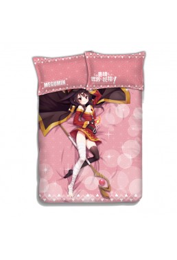 Megumi - KonoSuba Anime 4 Pieces Bedding Sets,Bed Sheet Duvet Cover with Pillow Covers