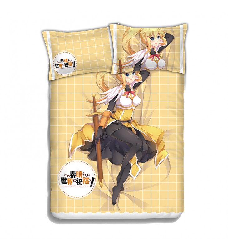 Darkness -KonoSuba Anime 4 Pieces Bedding Sets,Bed Sheet Duvet Cover with Pillow Covers