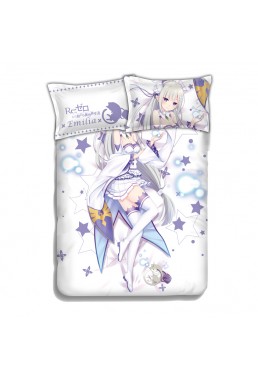 Emilia - Re Zero Anime 4 Pieces Bedding Sets,Bed Sheet Duvet Cover with Pillow Covers