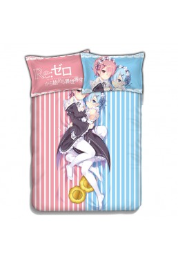 Rem and Ram - Re Zero Anime Bed Blanket Duvet Cover with Pillow Covers
