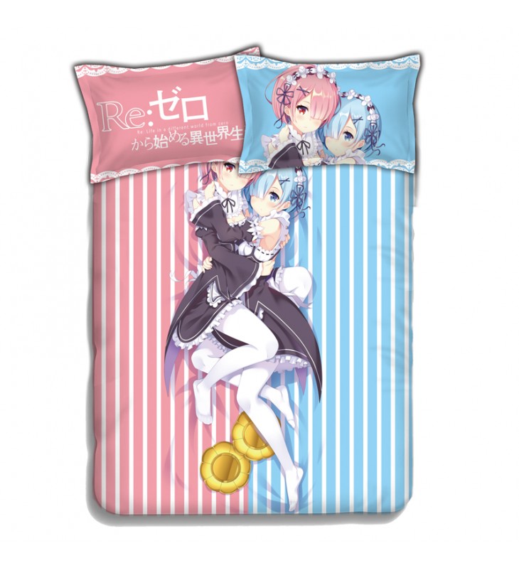 Rem and Ram - Re Zero Anime Bed Blanket Duvet Cover with Pillow Covers