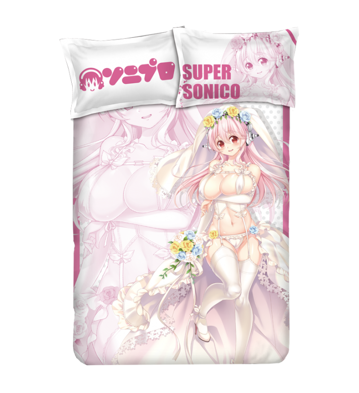 Super Sonico Anime 4 Pieces Bedding Sets,Bed Sheet Duvet Cover with Pillow Covers