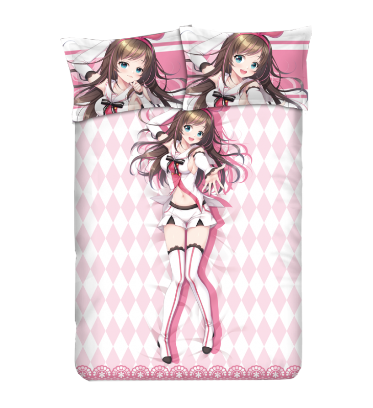 Kizuna Ai Anime 4 Pieces Bedding Sets,Bed Sheet Duvet Cover with Pillow Covers