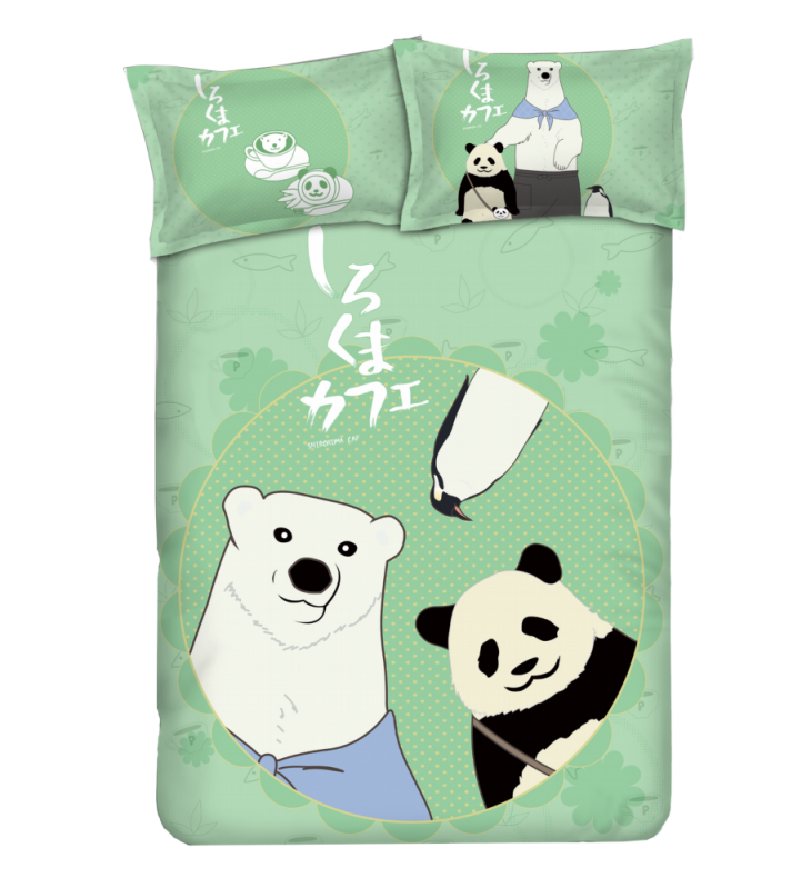 Panda - Shirokuma CafeGreen Anime Bed Sheet Duvet Cover with Pillow Covers