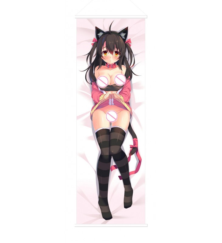 Cute Neko Girl Scroll Painting Wall Picture Anime Wall Scroll Hanging Deco