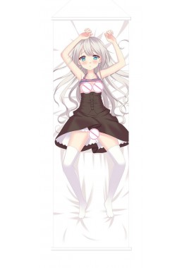 Kawaii White Haired Girl Scroll Painting Wall Picture Anime Wall Scroll Hanging Deco