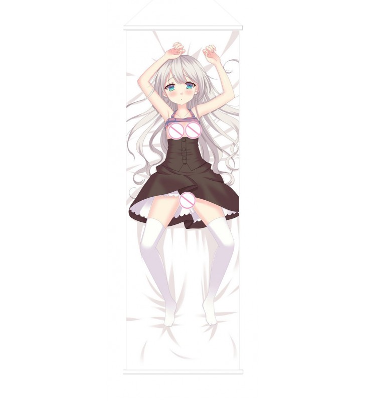Kawaii White Haired Girl Scroll Painting Wall Picture Anime Wall Scroll Hanging Deco